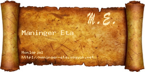 Maninger Eta névjegykártya